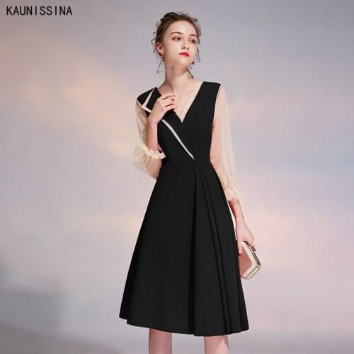 KAUNISSINA Women Cocktail Dress Elegant V-Neck 3/4 Sleeve Homecoming Dresses Female Plus Size Formal Vestidos Party Gowns