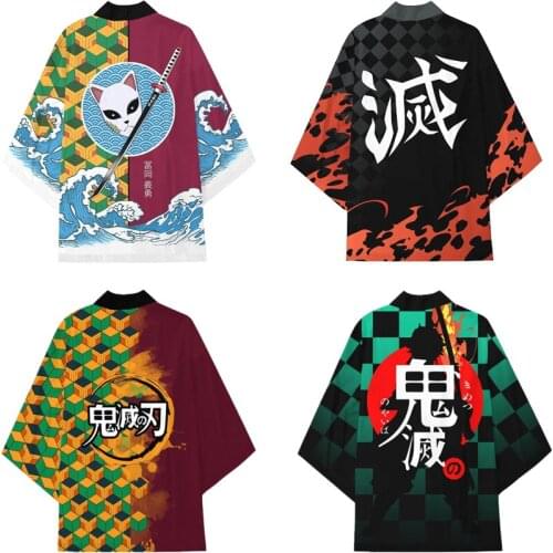 Demon Slayer Kimono Kimetsu No Yaiba Casual Streetwear Kochou Shinobu Kamado Tanjirou Haori Yukata Cosplay Cloak Halloween Party
