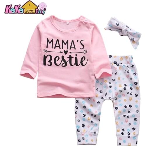 Baby Girls Clothes Set Cotton Mamas Bestie Long Sleeve Colored Dots Pants Headband Infant Outfits Casual 3PCS New Born Clothing