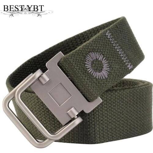 Best YBT Unisex belt fashion new Alloy double ring buckle Men canvas belt casual trend Men and Women sport cowboy belt