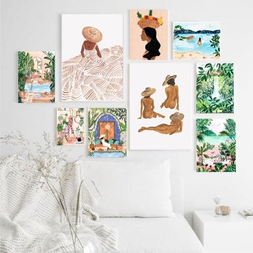 Morocco Wall Art Print Fashion Canvas Painting Chic Illustration Posters Summer Tropical Pictures Feminine Living Room Decor