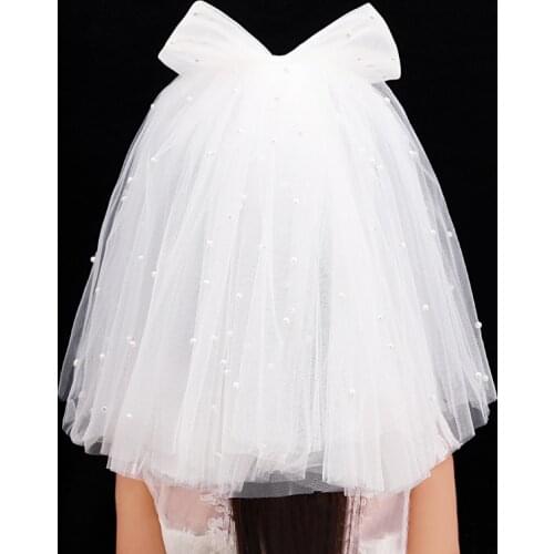 Multi-layer childrens veil playful cute pearl bow tiara wedding flower girl veil