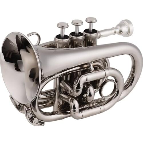 Muslady Mini Pocket Trumpet Bb Flat Brass Material Wind Instrument with Mouthpiece Gloves Cleaning Cloth Carrying Case
