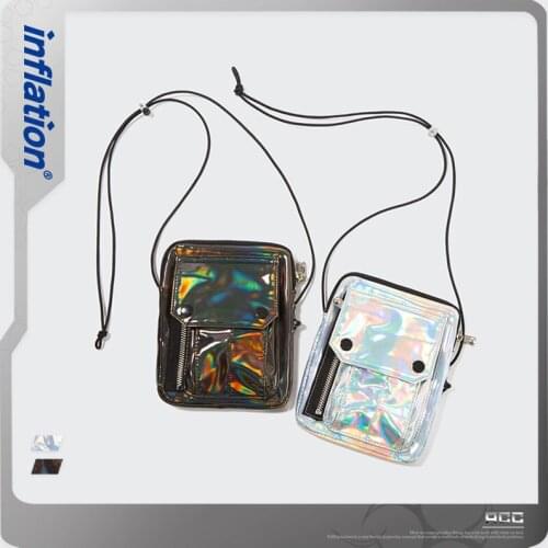 INFLATION Men Mini Cross-body Bag Gradient Reflective Fashion Unisex Messenger Bag Black Silver Mini-messenger Bag 381AI2020