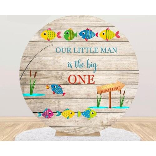 Our Little Man 1st Baby Shower Round Photography Background cover Photo Backdrop Birthday Party Decoration Gone Fishing 865