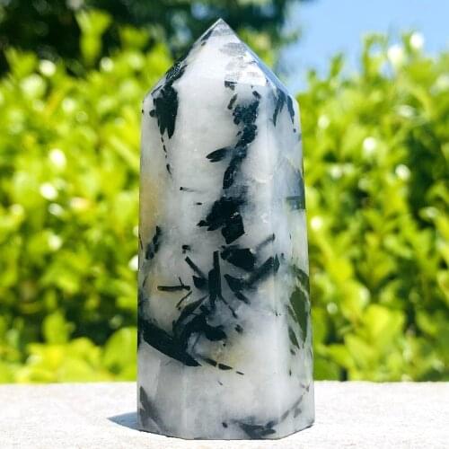 Natural Black tourmaline Rutilated quartz crystal point 1pcs