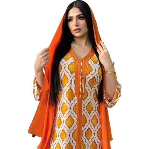 2021 New Summer African Women Long Sleeve V-neck Printing Long Dress African Dresses for Women African Clothes