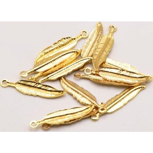 10 Pcs 20mm*4.5mm Brass Gold-Plated Leaf Pendant Golden Pendant Earring Findings For Diy Jewelry Accessories Wholesale JA0104