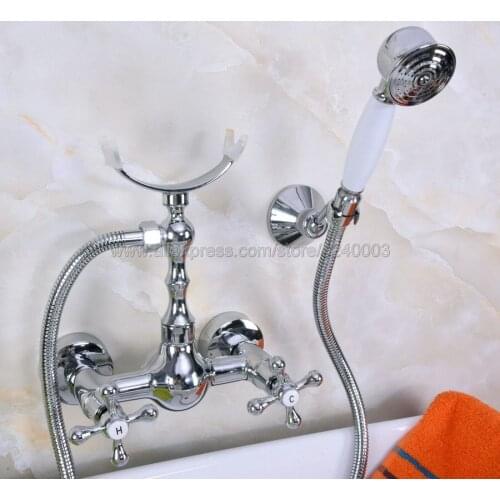 Polished Chrome Bathroom Shower Faucet Bath Faucet Mixer Tap With Hand Shower Head Set Wall Mounted Kna250