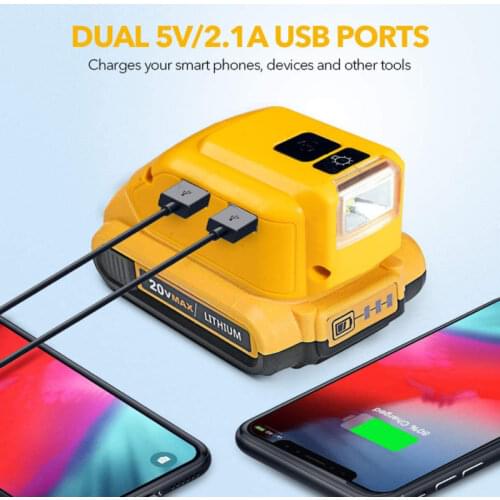 Hot DCB090 USB Power Source For Dewalt 20v Max 18V Battery Adapter Converter with LED Light DC 12V Output Woodworking Tools