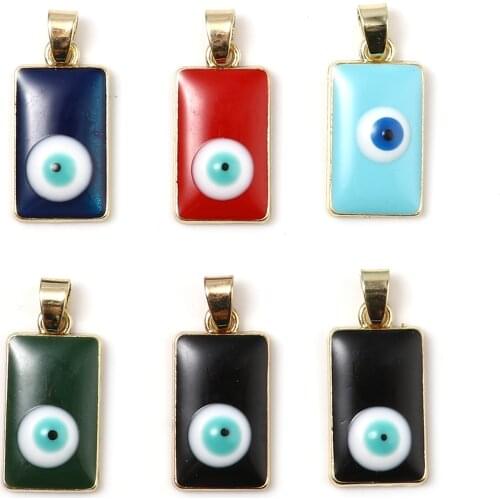 Religious Charms Rectangle Gold Plated Black Evil Eye Enamel Turkish Eye Pendant For Jewelry 26mm x 11mm Wholesale lots, 2 PCs