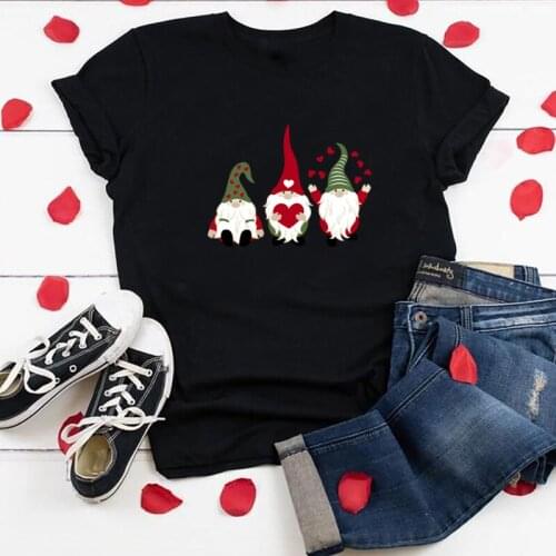 Christmas T Shirt Funny Gnome Printed Short Sleeve O-neck Cute Tops for Ladies Holiday Casual S-5xl Cotton Oversized T Shirt