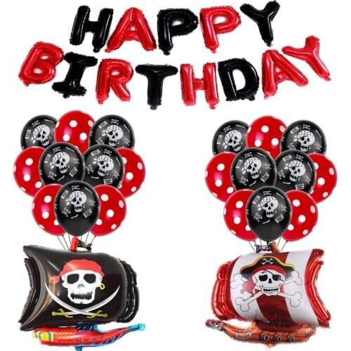 23pcs/set Pirate Ship Theme Party Skull Cartoon Cosplay Kids Birthday Toy Balloon Polka Dot Round Balloons Aluminum Film Ballon