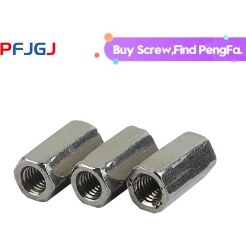 Peng Fa M3 M4 M5 M6 M8 M10 Long Rod Coupling Hex Nut 304 Stainless Steel Grade Thread Nut For Connect Lead Screw