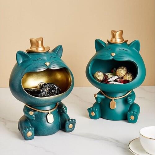 Animals Sculpture Home Decoration Accessories for Living Room Desktop Cat Storage Tank Resin Embellishment Nordic Decoration