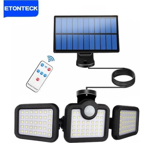 Solar Lights Outdoor 108LEDs Motion Sensor Light 3 Head Remote Control Wall Light 270 Wide Angle Flood Light for Garden