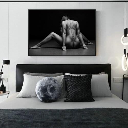 Modern Human Body Art Sexy Female Nude Oil Painting Black Background Prints Posters Canvas Painting Poster Hotel Wall Picture
