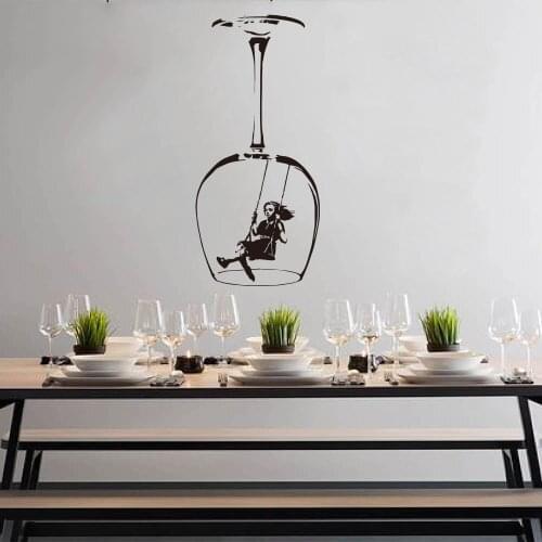 Banksy Swinging Girl Wine Glass Wall Sticker Culture Cooking Vinyl Sticker Environmental Vinyl Pvc1904