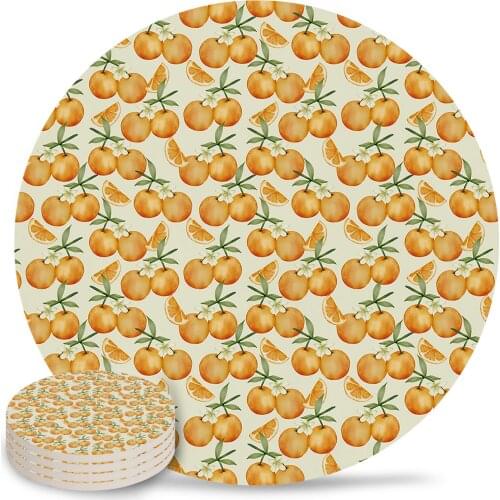 Plant Fruit Orange Round Coaster Coffee Table Mats Kitchen Accessories Absorbent Ceramic Coasters