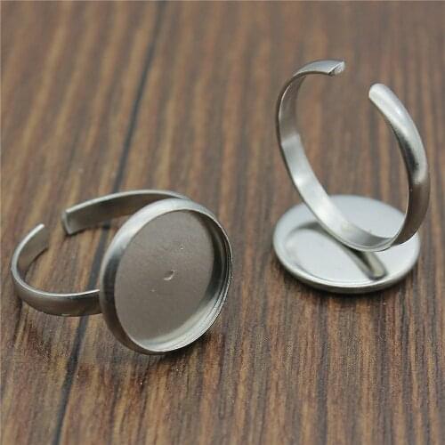 10pcs Fit 12mm Round Glass Cabochon Stainless Steel Material Simple Adjustable Ring Setting Base For Jewelry Making