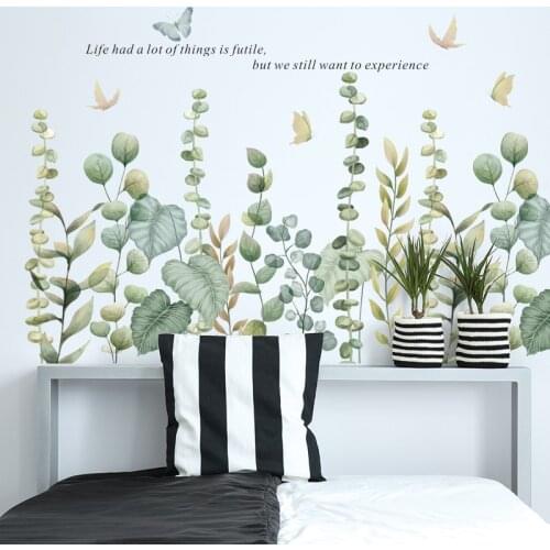 Green Leaves Butterfly Wall Stickers for Living room Bedroom Eco-friendly Vinyl Wall Decals Art DIY Home Decor Stickers for Wall