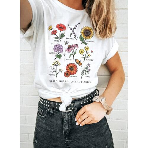 Bloom Where You Are Planted Women T Shirt Summer Sunflower Flower T Shirt Graphic Tee Hipsters Grunge Top