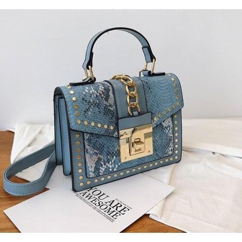 Womens Bag Fashion Messenger Bag Snake Pattern Small Square Handbag Ladies Shoulder Crossbody Clutch Female Designer Handbag