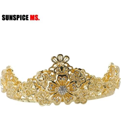 Sunspicems Gold Color Moroccan Flower Tiaras For Women Bridal Wedding Crown Hair Jewelry Headband Beauty Pageant Bijoux Gift