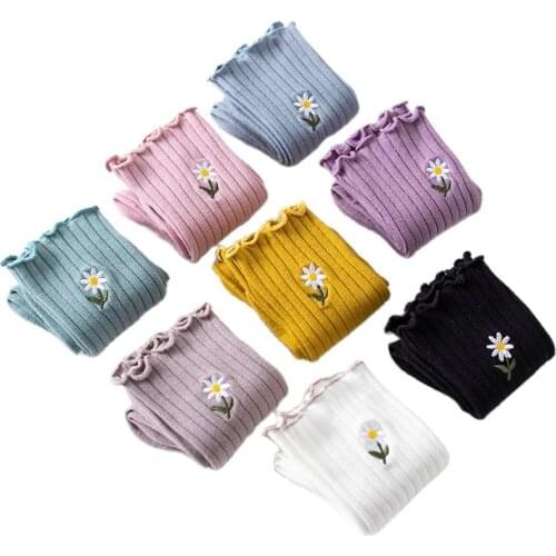 Womens Liitle Flower Socks Girls Socks Simple Solid Color Socks Korean Style Womens Long Socks Kawaii Happy And Funny Socks