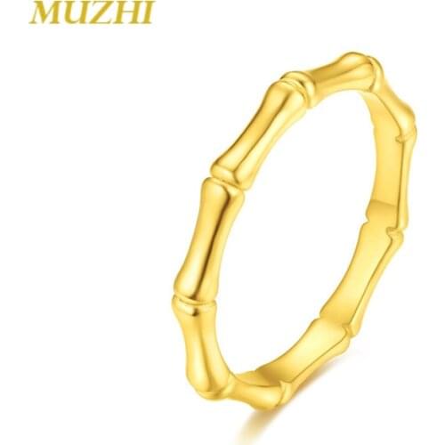 MUZHI Real 18K Solid Gold Ring AU750 Material Bamboo Shape Tail Ring for Women Chinese Style Design Fine Jewelry Birthday Gift