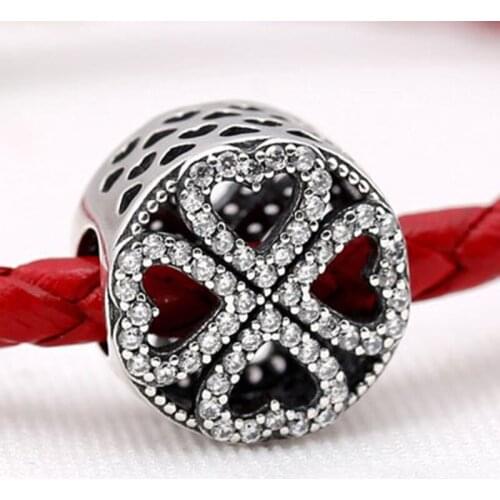100% Real 925 Sterling Silver Heart-Shaped Petals of Love Clover Beads fit Europe Charm Bracelets for Women Jewelry Gift