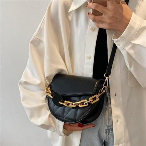 2022 Fashion Pu Leather Shoulder Bag Trend Female Wild Handbags and Purses Luxury Chain Design Saddle Crossbody Bags for Women