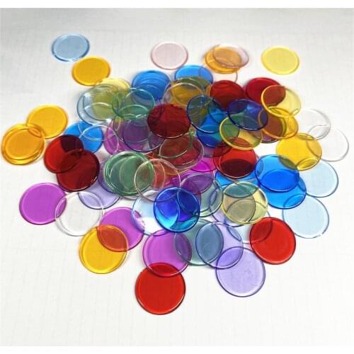 300pcs 19*2mm Transparent Board games Chips Plastic Counting Chips Bingo Supplies Counters For Maths Poker Game Token Clips
