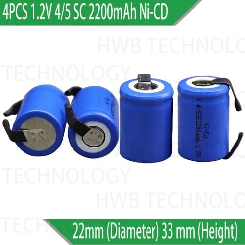 4PCS/lot Ni-Cd 1.2V 2200mAh 4/5 SubC Sub 4/5SC Rechargeable Battery with Tab - Blue Power tools battery Free shipping