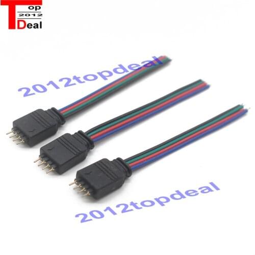 50pcs/Lot 10cm RGB 4 pins Male Connector Wire Cable For 5050 3528 RGB Led strip, Male Type 4 Pin Needle Connector