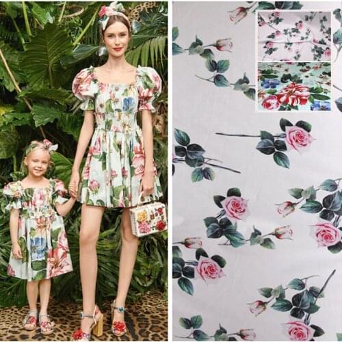 50x145cm natural 100% cotton peony sunflower printed fabric thin parent-child clothing shirt sewing fabric cloth for dress