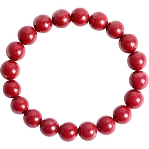 8-14mm Womens High Quality Chinese Red Cinnabar Bracelets Round Bead Bracelets