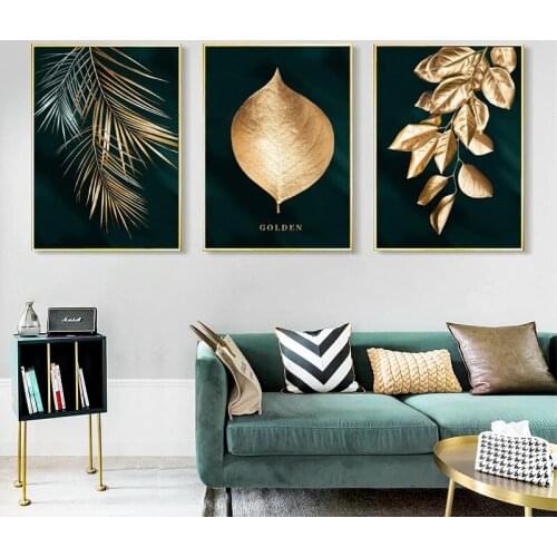 Modern Minimalist Style Canvas Painting Abstract Golden Plant Leaf Poster Printing Art Living Room Home Decoration Picture