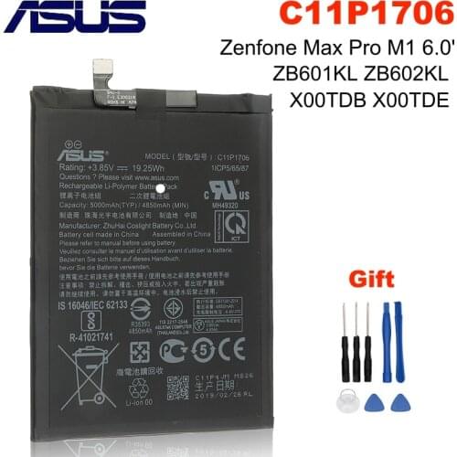 100% Original Phone Battery For ASUS C11P1706 Zenfone Max Pro M1 6.0 Inch ZB601KL ZB602KL X00TDB X00TDE 5000mAh + Free tools
