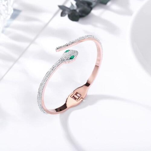 Green Crystal Eyes Snake High Quality Rose Gold Stainless Steel Bangle Bracelet Luxury Full Crystal snake Bangles Bracelets