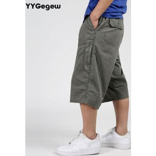 Military Style Summer Men Baggy Pants Cargo Cotton Calf-Length 3/4 Pants Casual Loose Trouser Male Big Plus Size 4XL 5XL 6XL
