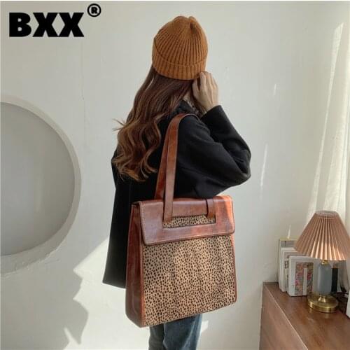 [BXX] Woman New Retro Leopard Print Tote Bag PU Leather Personality All-match Crossbody Shoulder Bag Fashion Tide 2021 GF0237