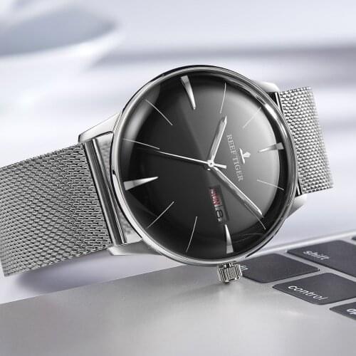 New Reef Tiger/RT Mens Designer Dress Watches Convex Lens Stainless Steel Analog Automatic Watches with Date Day RGA8238