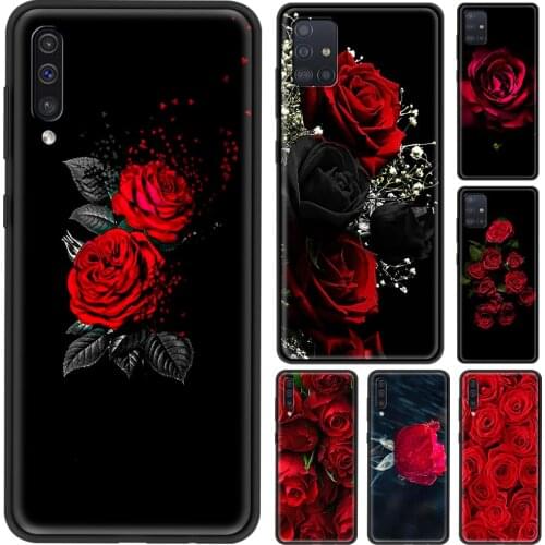 Case For Samsung A91 A72 A71 A52 A51 A42 A41 A32 A31 A21 EU A21s A12 A11 A02s A02 A01 Cover Fundas Shell Bright Red Rose Flowers