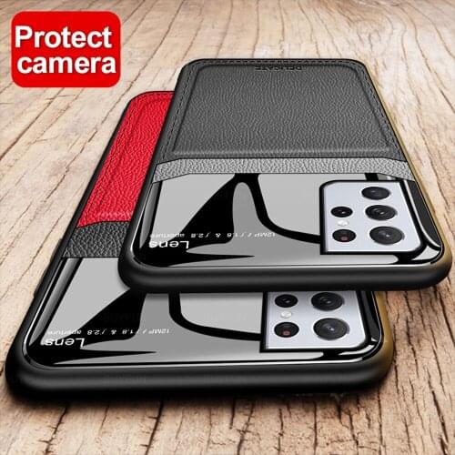 S21ultra case soft silicone leather plexiglass hard back covers for samsung galaxy s21 s 21 ultra plus shockproof phone shell