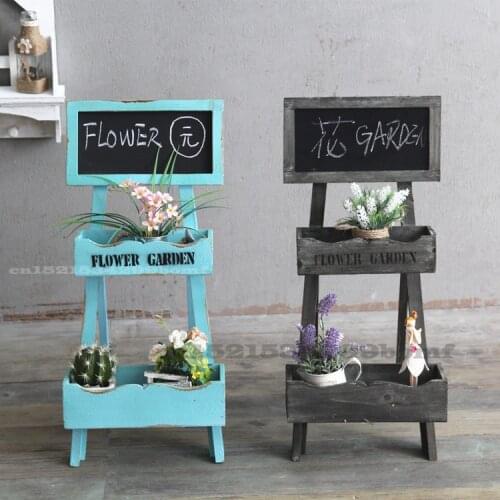 Retro Make Old Solid Wood Blackboard Multi-meat Flower Rack Multi-layered Ornament Creative Shop Cafe Decoration