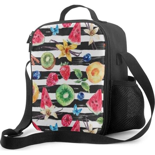 Kiwi Fruits Strawberry Childrens Womens Lunch Bags Shoulder Crossbody Lunch Bags Cooler Insualtion Bag for School Work Picnic