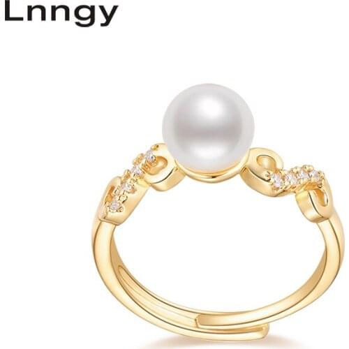 Lnngy 14K Gold Filled Ring 7-7.5mm Natural Cultured Freshwater Pearl Adjustable Twist Ring Women Anniversary Fine Jewelry Gifts