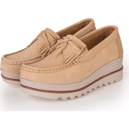 Platform shoes for women slip on loafers suede cow leather breathable comfortable fashion womens walking casual shoes