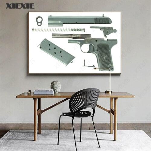 Browning M1952 Mechanical Art Colt M1911 Canvas Painting Gun Parts Automatic Weapons Poster Wall Art Pictures Home Decor